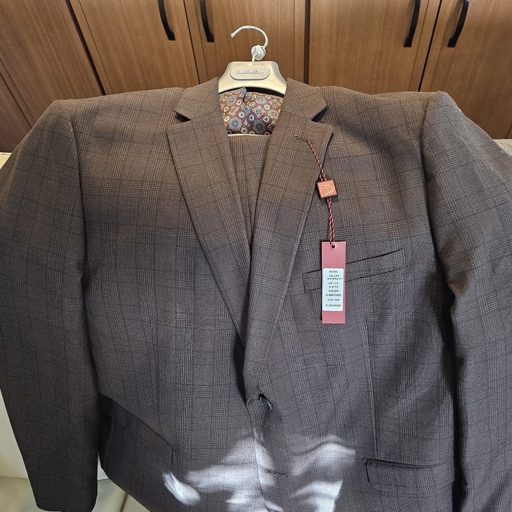 Eleganza Men's Dark Brown Suit 46R Modern Fit